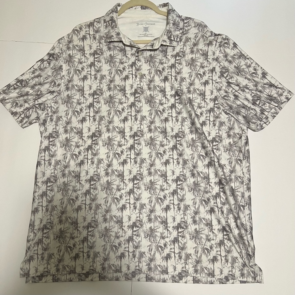 Hickey Freeman Polo Shirt Mens XL Gray Palm Trees Tropical Short Sleeve Golf